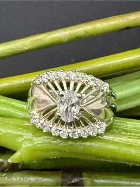 Vintage 18K Plated CZ Cocktail Ballerina Ring Size 6